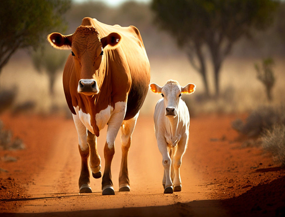 Canvas Wall Art - Nguni Cow Walking With Calf - B1461 - [120 x 80 cm]