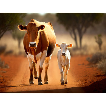 Canvas Wall Art - Nguni Cow Walking With Calf - B1461 - [120 x 80 cm]