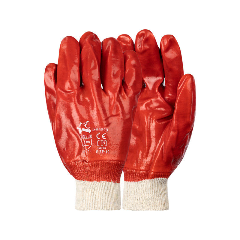 PIONEER SAFETY PVC Coated Red Knitted Wrist Gloves Large