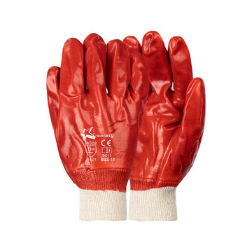 PIONEER SAFETY PVC Coated Red Knitted Wrist Gloves Large