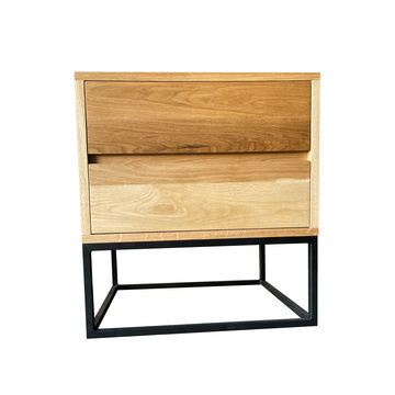 Fihlo Two Drawer Oak Side Table With Metal Frame