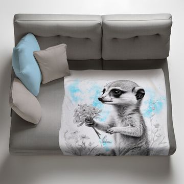 Blue Baby Meerkat Light Weight Fleece Blanket By Nathan Pieterse