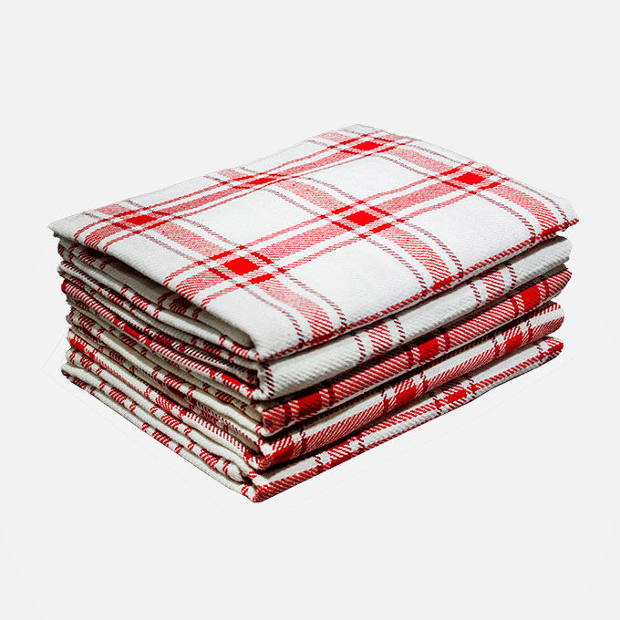 Multipurpose, Easy Fit, Absorbent Kitchen Towel - Design 2006 - 045x070cms - (05 Pc Pack) - Checks - Tomato