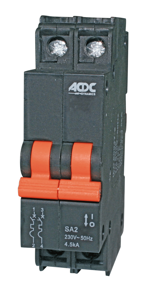 Circuit Breaker 13mm 4.5KA  2 Pole D-Curve  15A