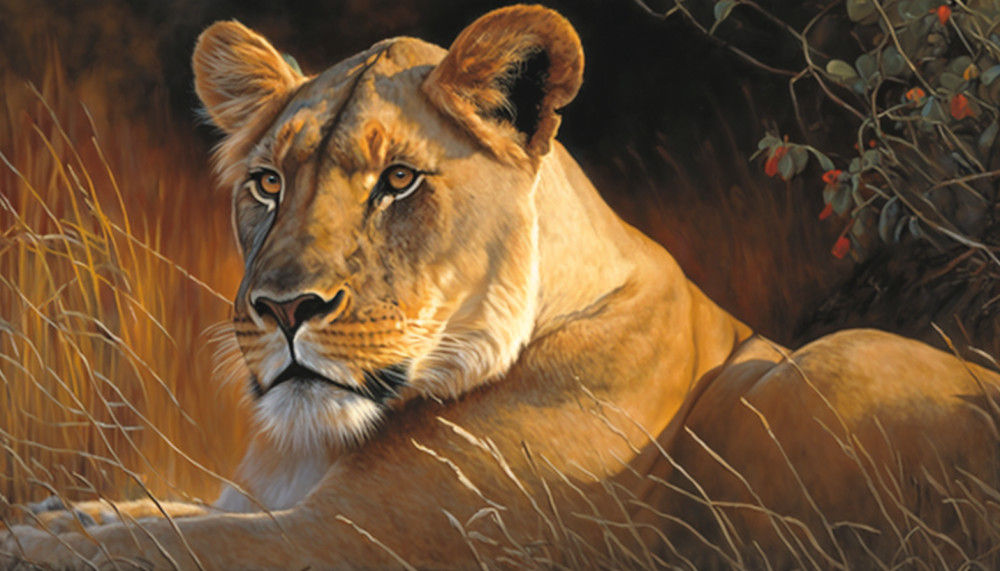 Canvas Wall Art - Fierce Female Lion Staring - B1048 [120 x 80 cm]