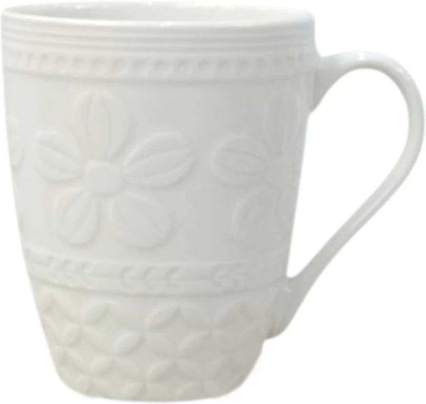 11x9cm Embossed White Ceramic Coffee Mug