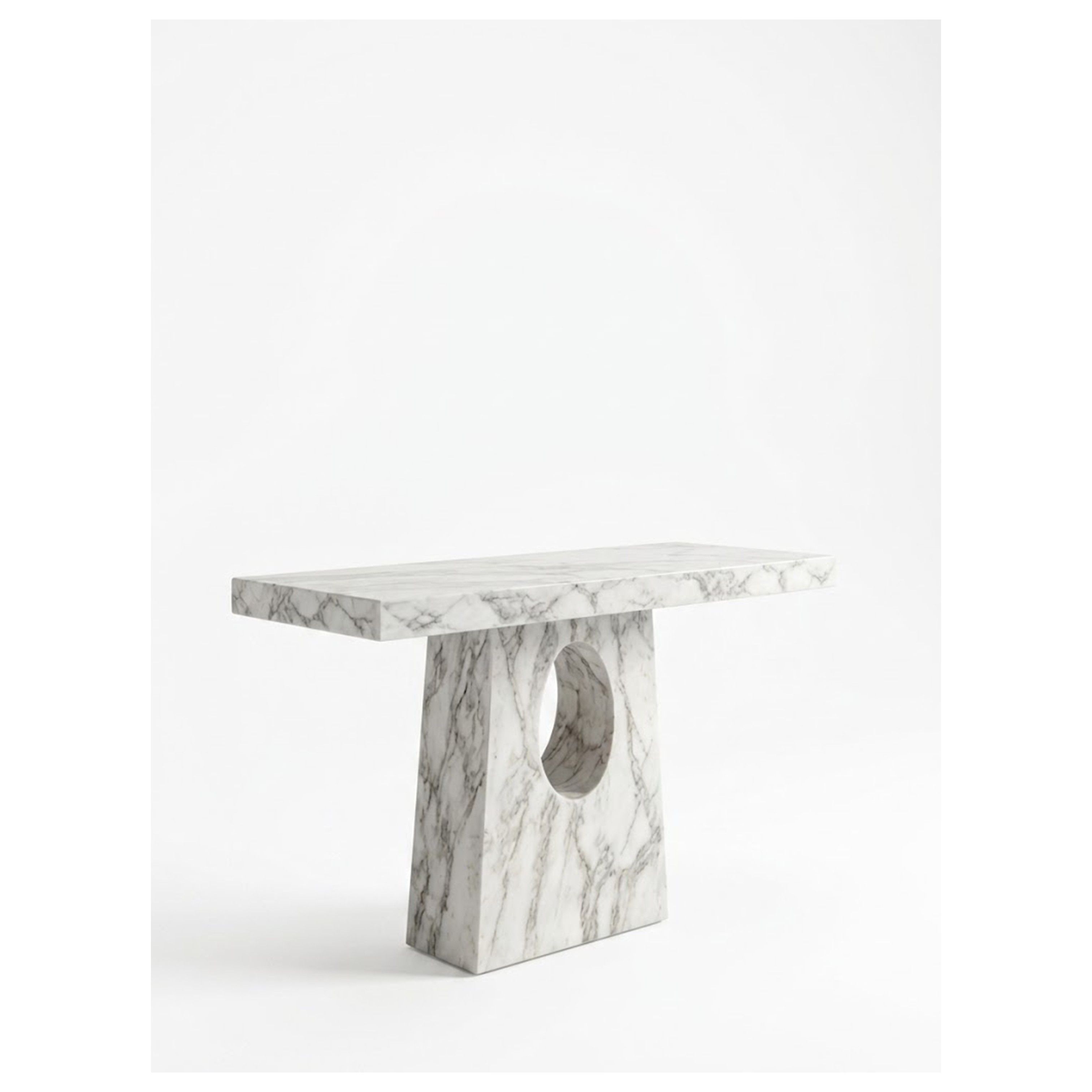 Madiega Furniture - Contemporary Faux White Marble Console Table with Oval Cutout Pedestal Base