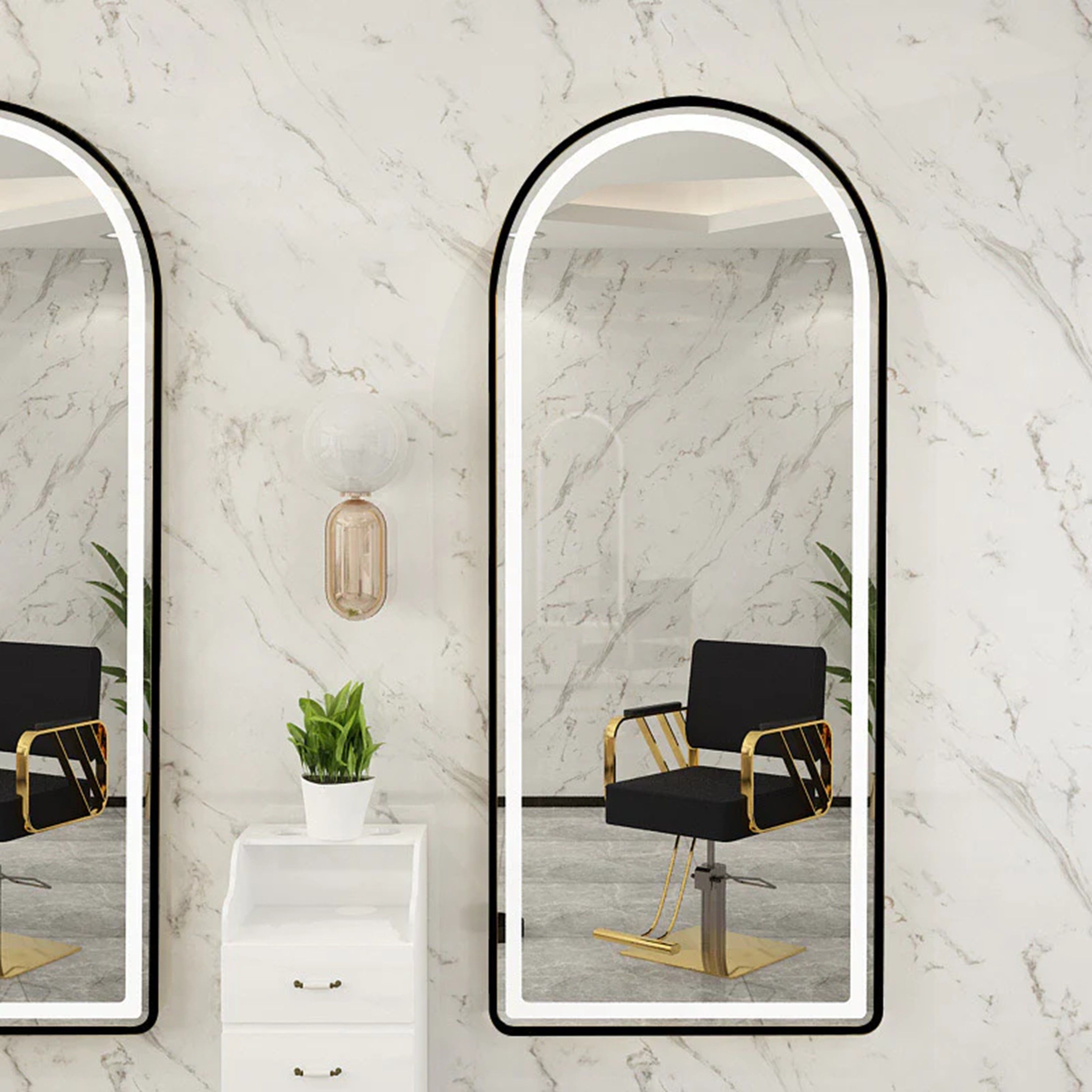 Madiega Furniture - Arched Black‑Framed LED Wall Mirror (170  60 cm)