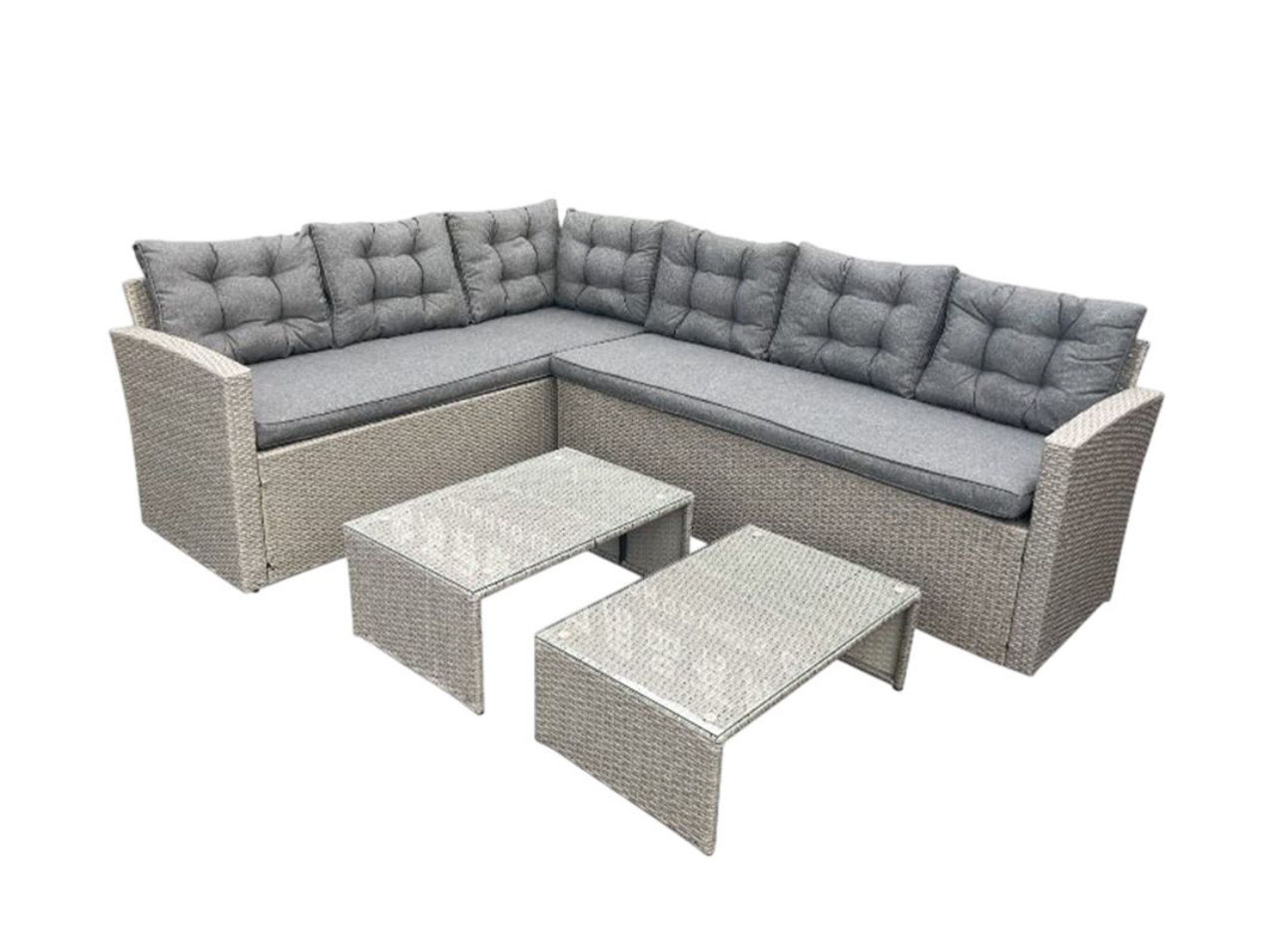 6-Seater Modular Rattan Patio Corner Lounge Set – Grey