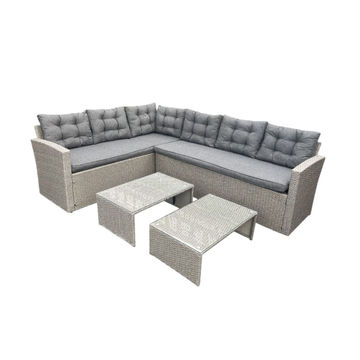 6-Seater Modular Rattan Patio Corner Lounge Set – Grey