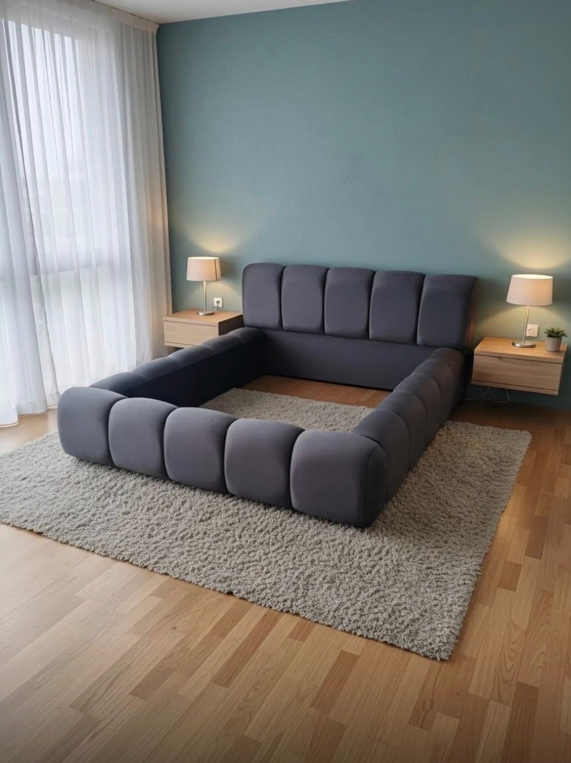 Lunara Bubble Sleigh bed without base - Dark Grey - Velvet - King