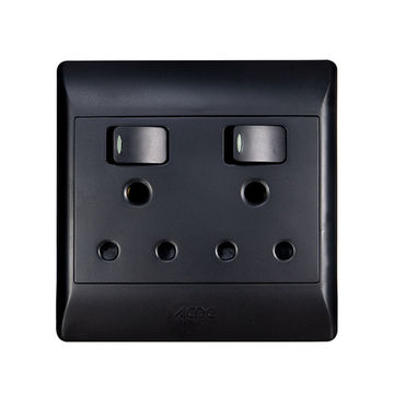 ACDC - Black 2x16A Switched Socket Outlet 4x4 C/W Cover Plate