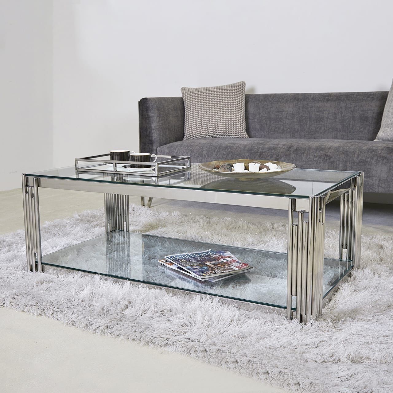 EFURN- Lucinda Silver pipe design coffee table