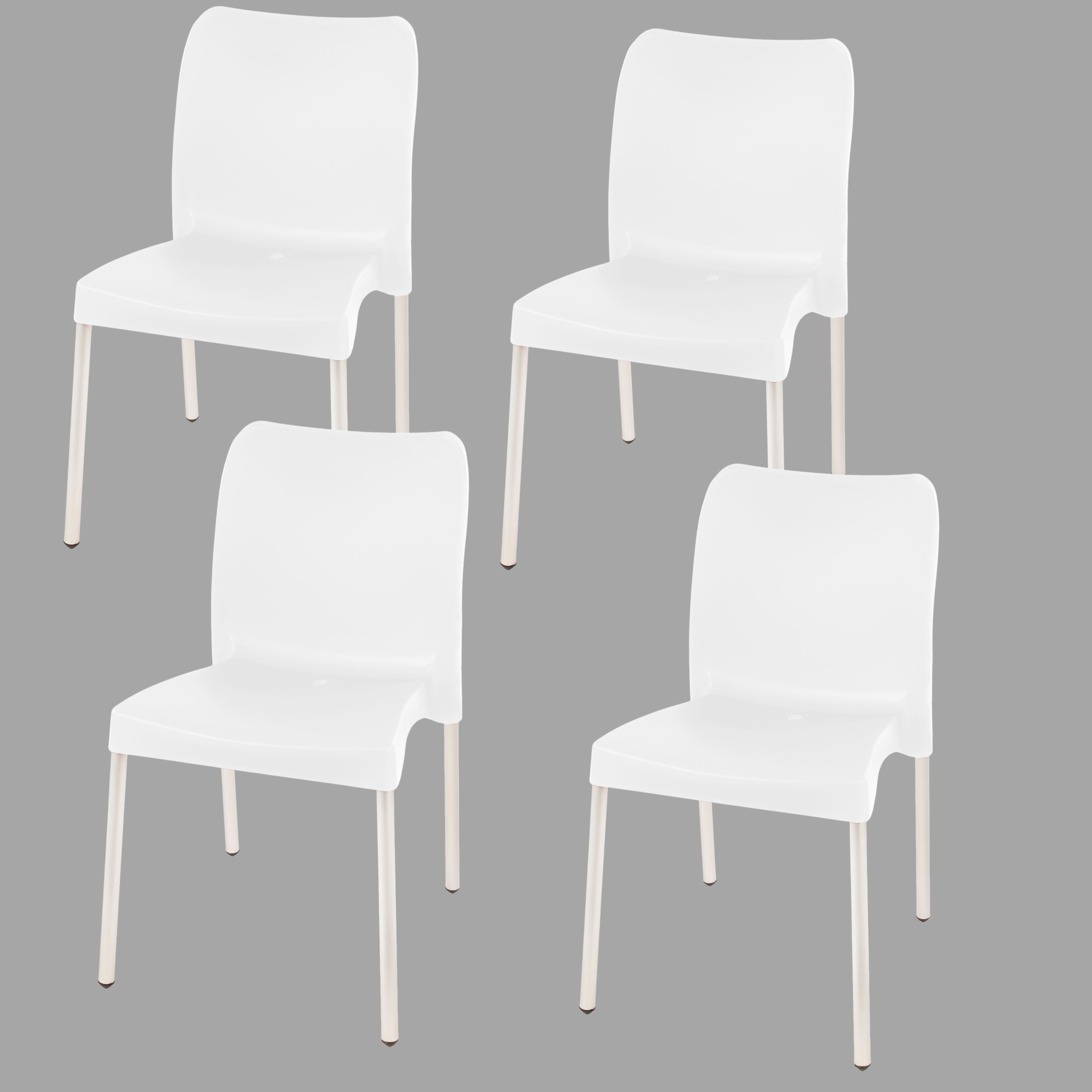 Florence Heavy  Duty Plastic Bistro Chair / Patio Chair / Garden Chair / Stackable - NO ARMRESTS - ICE WHITE  - Set of 4