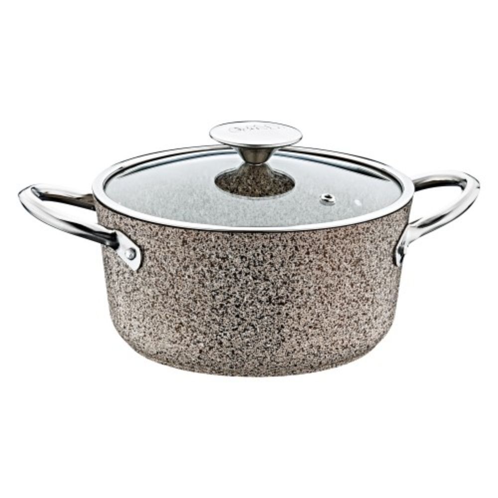 OMS 26cm Sand Beige Granite Induction Deep Pot – Non-Stick Cooking Pot for All Stovetops