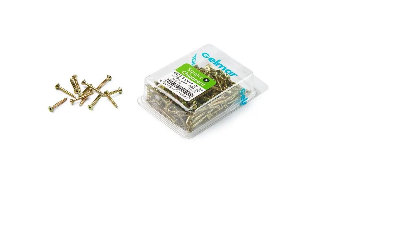 Chipboard Screws, Square, No.4, 3mm x 25mm, 200 Pieces (3 pack) BY WOODLY