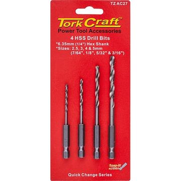 Hex Shank Drill Bit 4 Pce Set 2.5Mm 3Mm 4Mm 5Mm