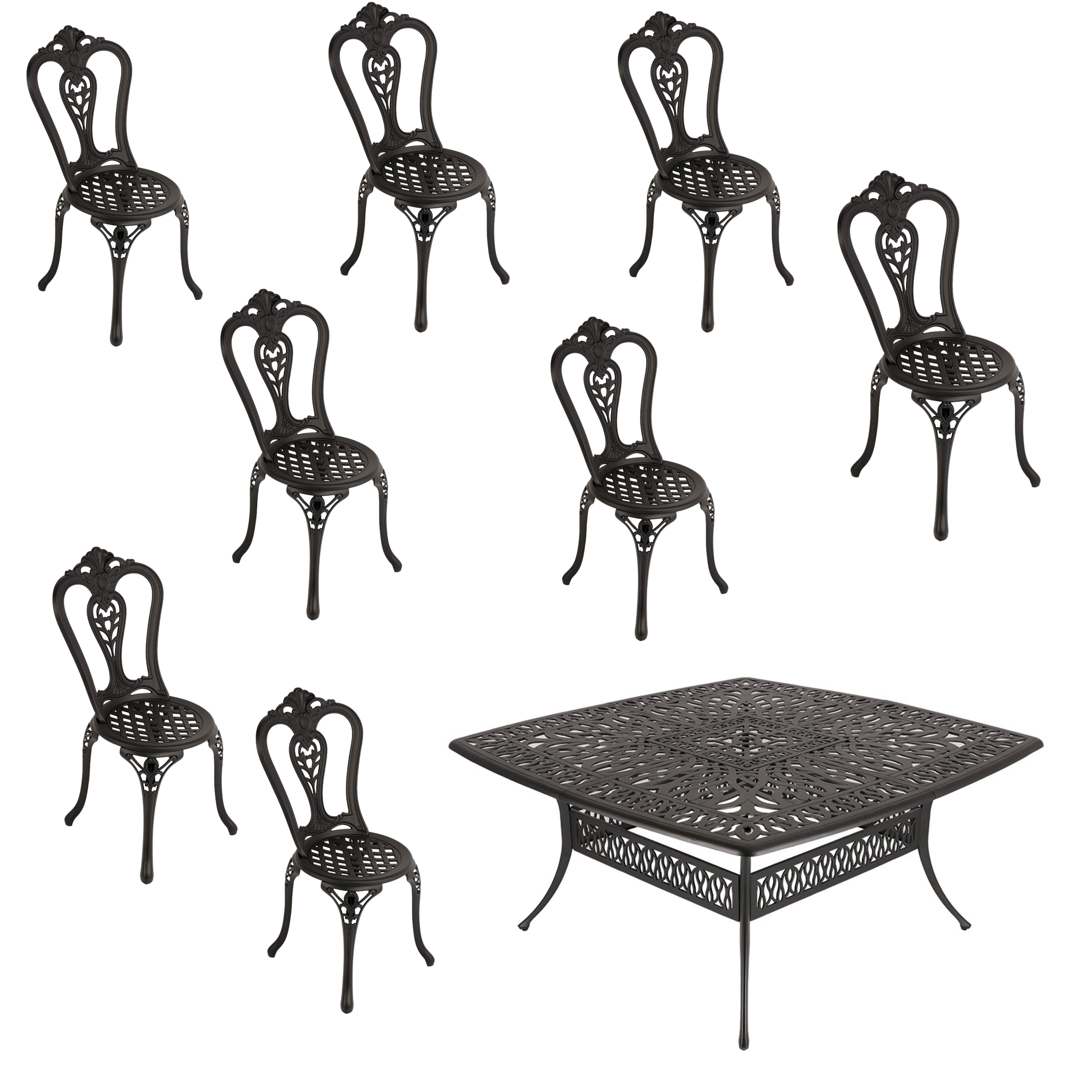 8 Seater - Victoria Aluminium Patio Set / Garden Furniture / Outdoor Dining Set     (8 Victoria Chairs with 164cm x  164cm Square Elizabeth Table) - BLACK