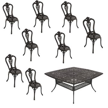8 Seater - Victoria Aluminium Patio Set / Garden Furniture / Outdoor Dining Set     (8 Victoria Chairs with 164cm x  164cm Square Elizabeth Table) - BLACK