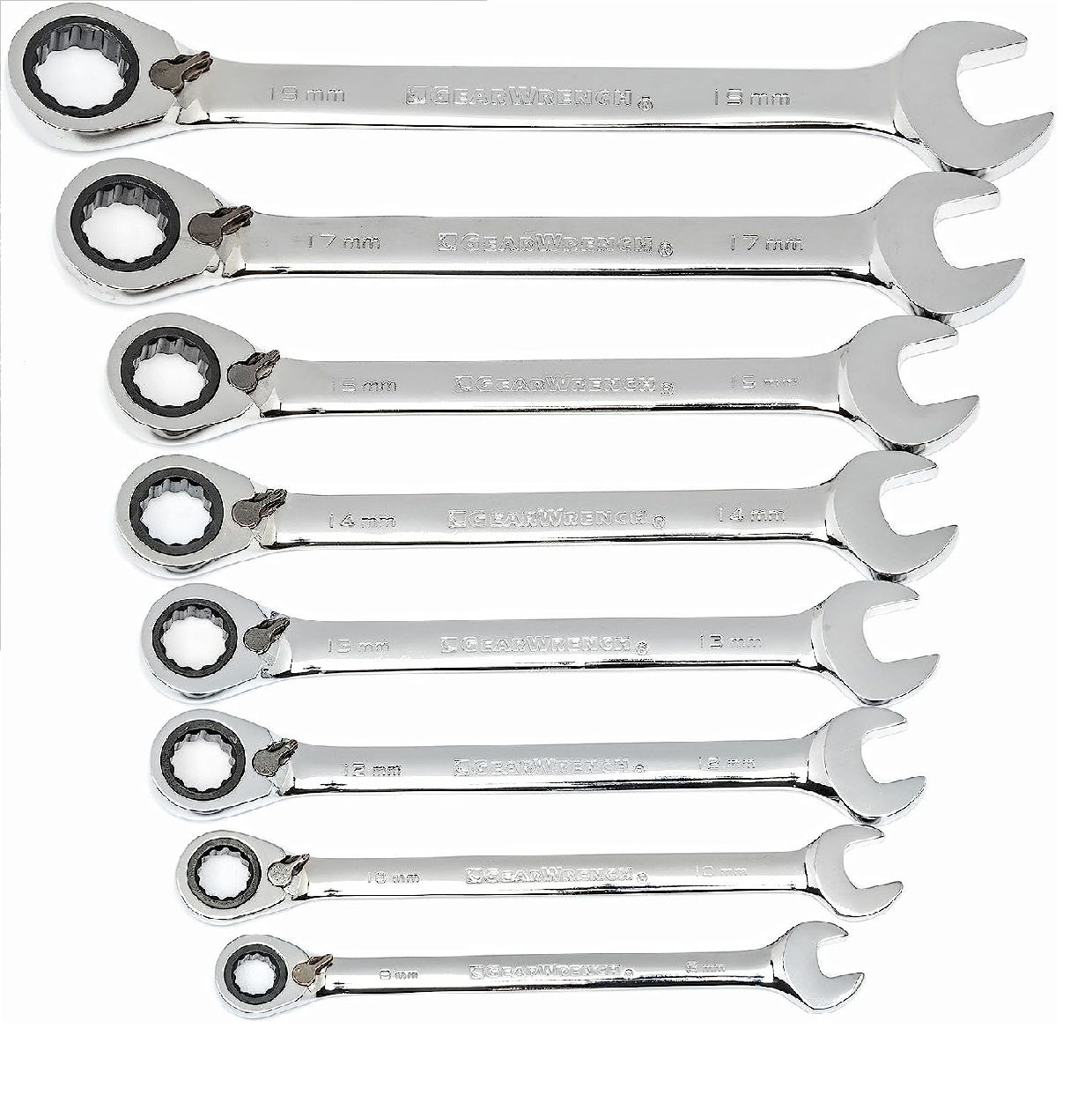 8 Pcs Reversible Ratcheting Combination Wrench Set