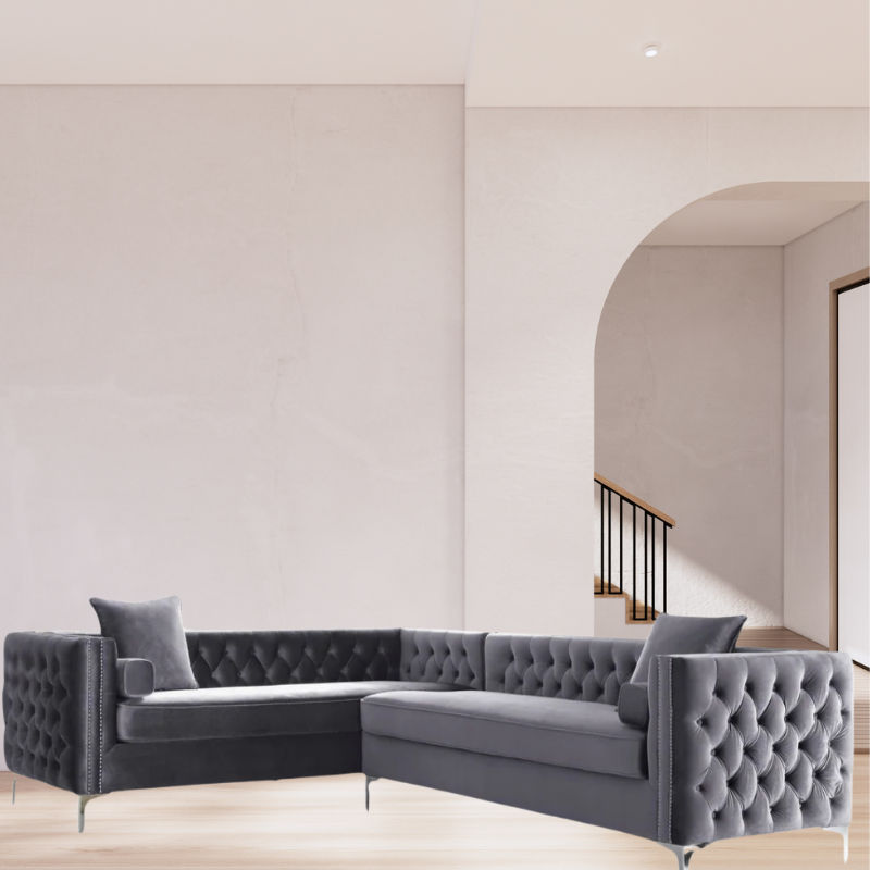Oxford Chesterfield Corner Couch-Grey