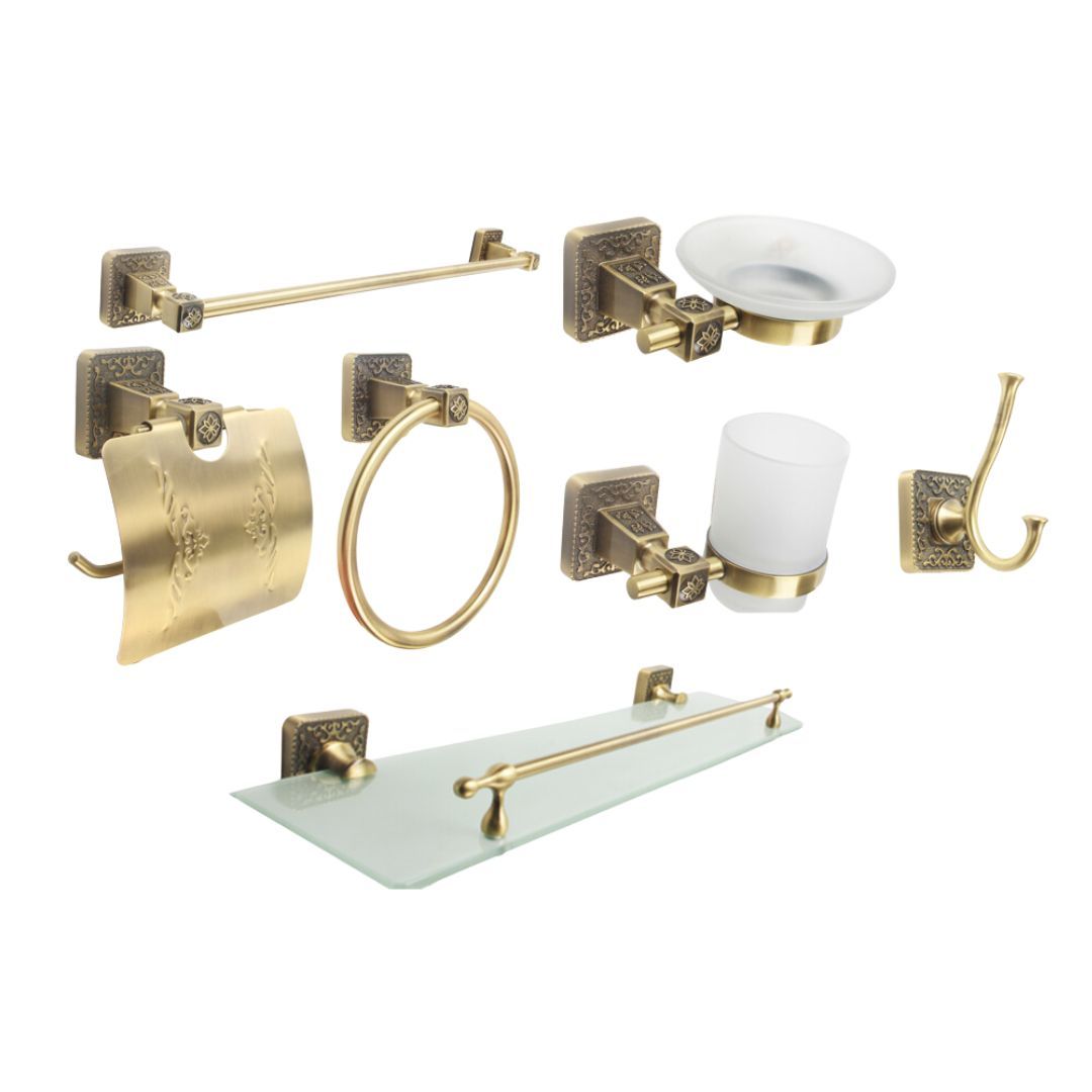 BATHROOM ACCESSORIES 7PC SET - ANTIQUE GOLD