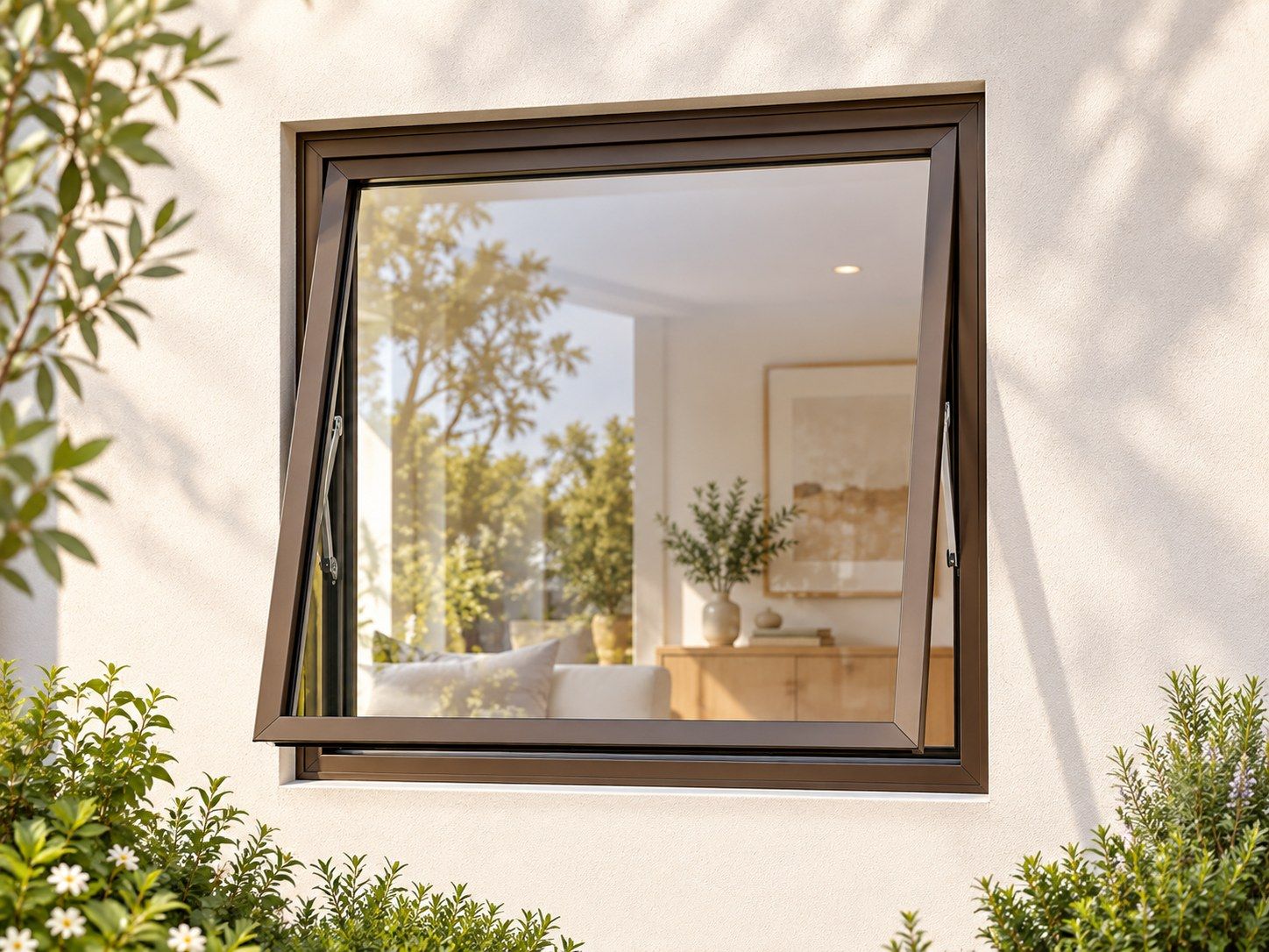 Kenzo Premium Top-Hung Aluminium Window - Bronze, 900 900 mm, Single Full-Height Opener, Clear Glass