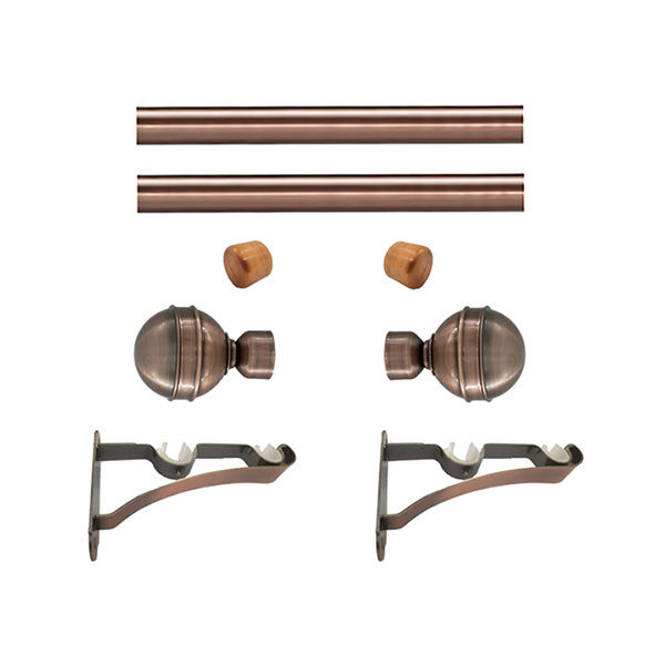 Matoc 28mm Double Pole Set - Fluted Ball Finials - Antique Copper - 1.0m
