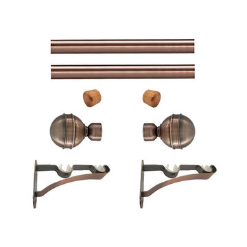 Matoc 28mm Double Pole Set - Fluted Ball Finials - Antique Copper - 1.0m
