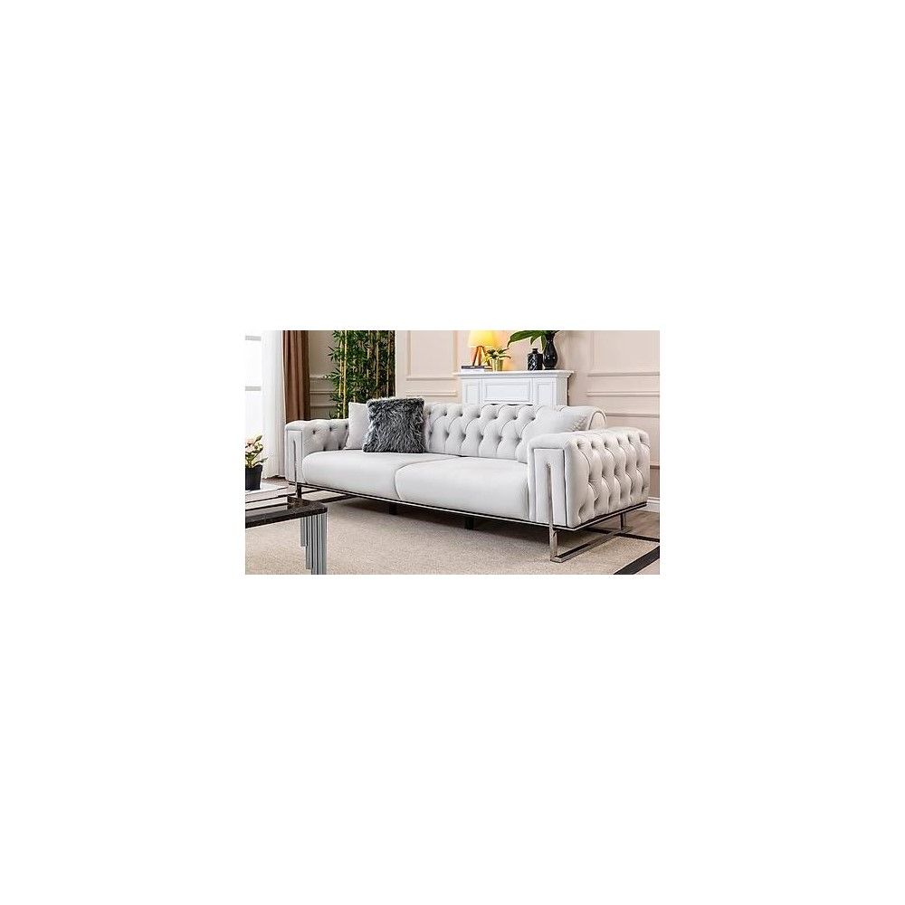 Fio White 3 Seater Bonded Leather Chesterfield Couch