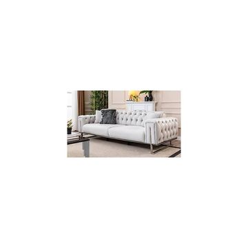 Fio White 3 Seater Bonded Leather Chesterfield Couch