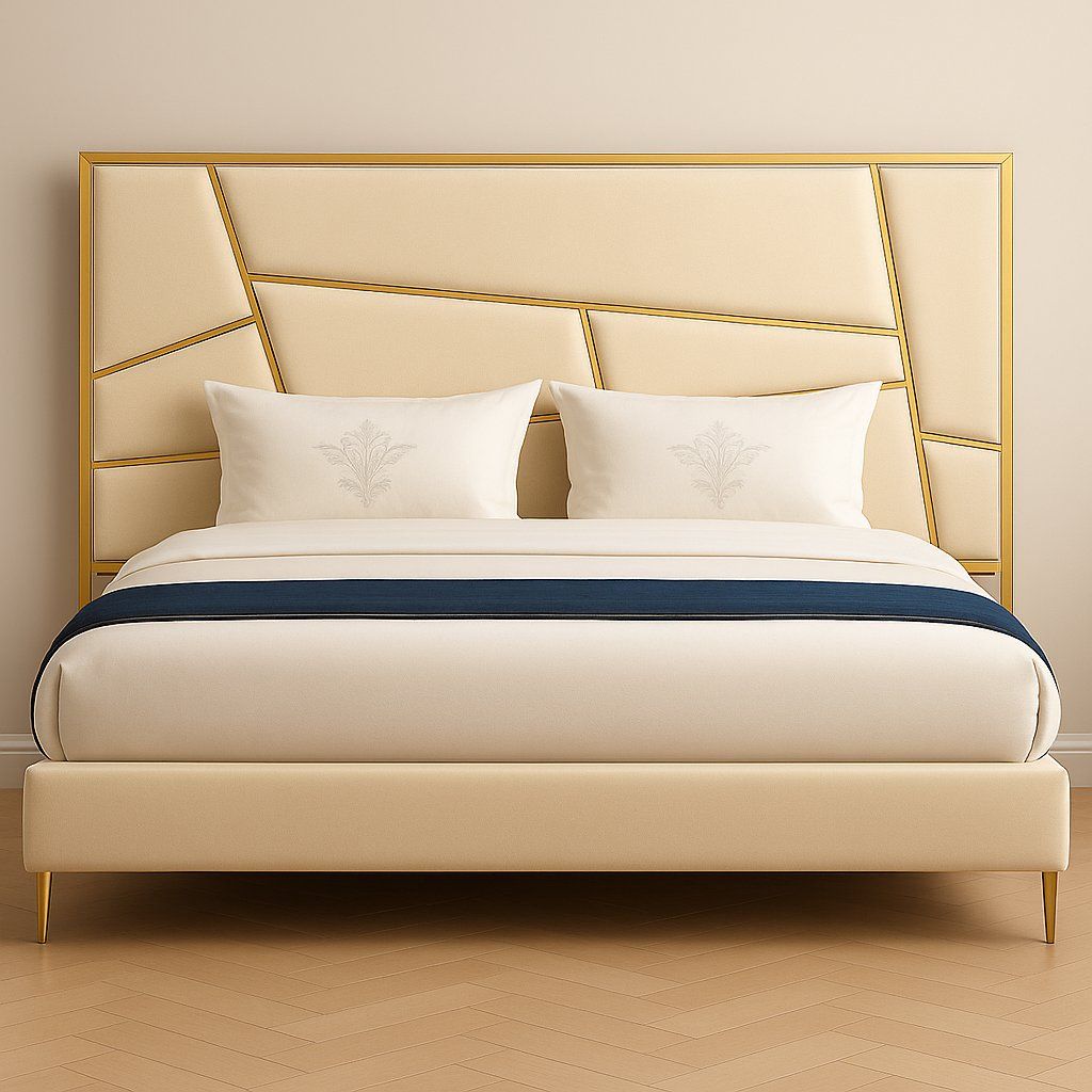 EFURN- Regalia King Size Headboard Cream & Gold