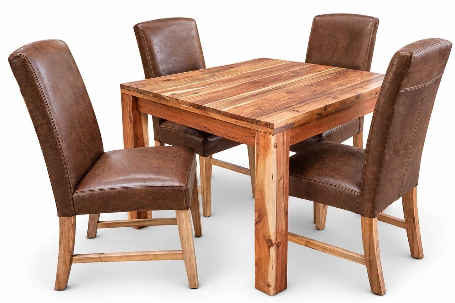 Primo Solid Blackwood Dining Set 5-Piece 10001000 1 Table 4 Genuine Leather Chairs (Brandy)