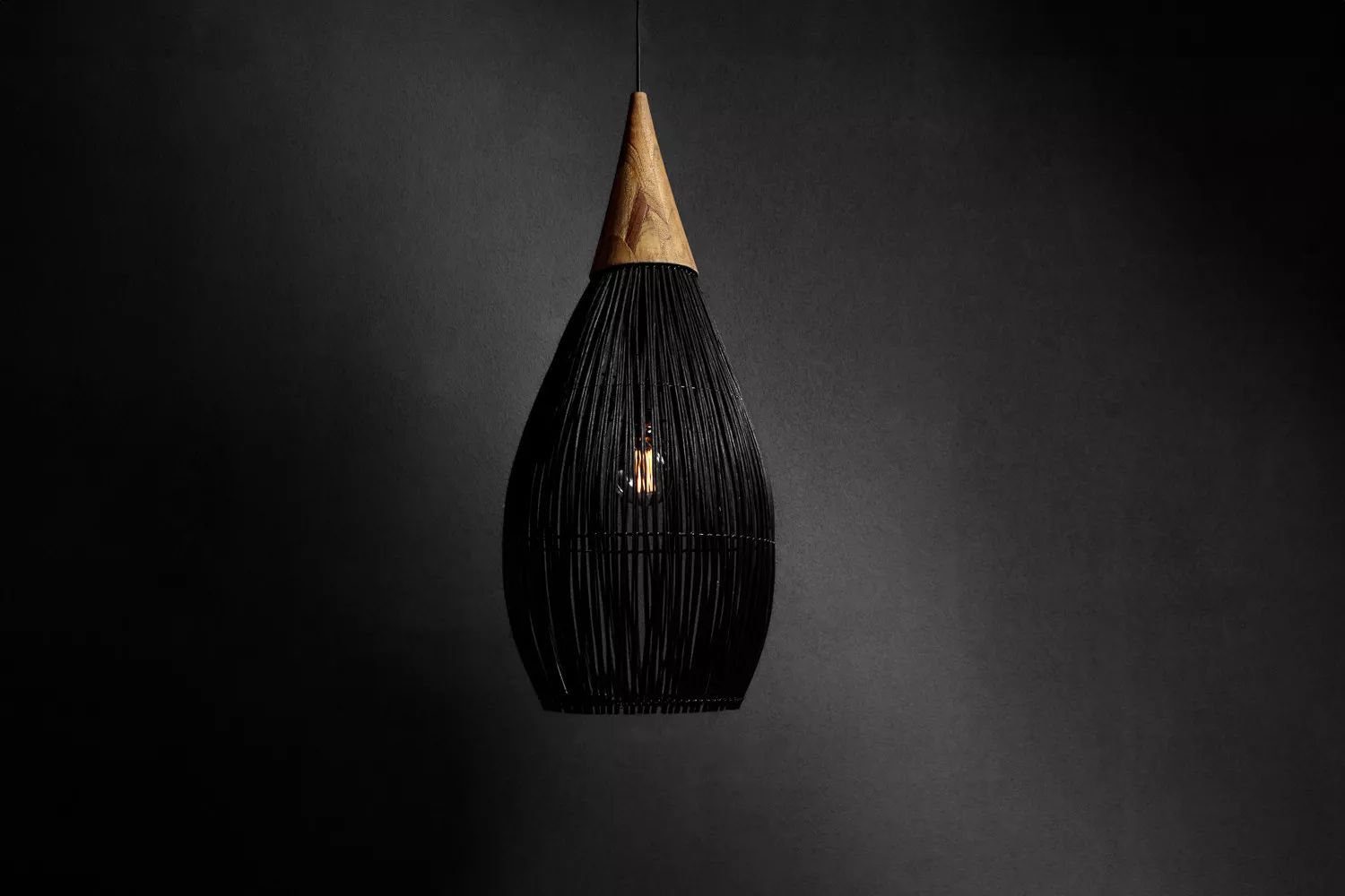 Lumba Hand-Woven Rattan Pendant Light – Water Droplet Design with Teakroot Detail