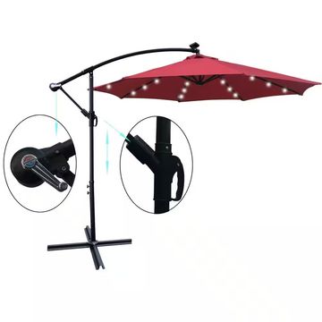 3M Cantilever Outdoor Patio Umbrella Patio with Solar LED Lights - RED