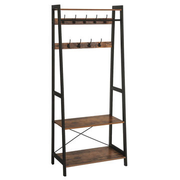 Entryway Coat Rack with Shelves & Hooks - Freestanding Metal Frame