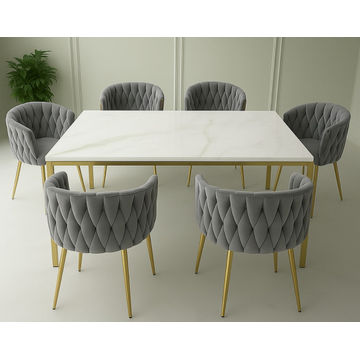 EFURN- Grey Valentina 7pc Dining Set