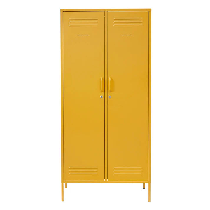 Steel Swing Door Twinny Wardrobe Storage Cabinet Cupboard Locker - Mustard Yellow