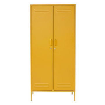 Steel Swing Door Twinny Wardrobe Storage Cabinet Cupboard Locker - Mustard Yellow