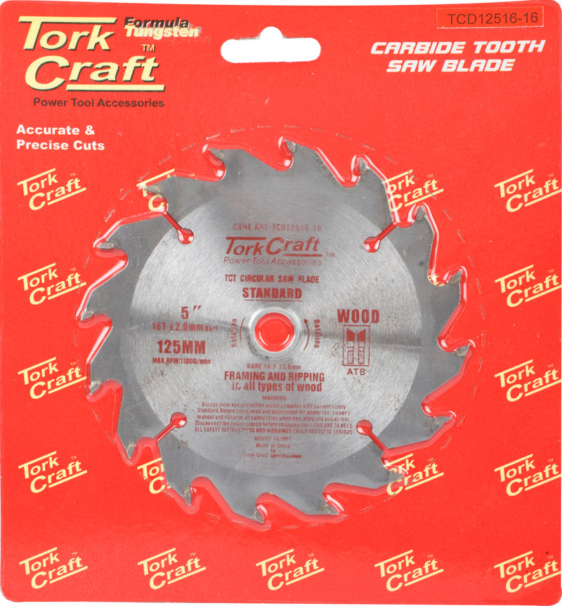 Tork Craft - Blade Tct 125 x 16T 16/13 General Purpose Wood - 5 Pack