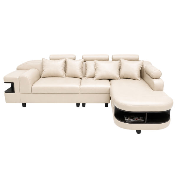 Chloe L Shape Corner Sofa – Bonded Leather Cream