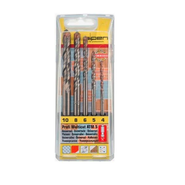 ALPEN - Multicut Drill Bit Set 5 Piece Hex Shank 4 5 6 8 10mm