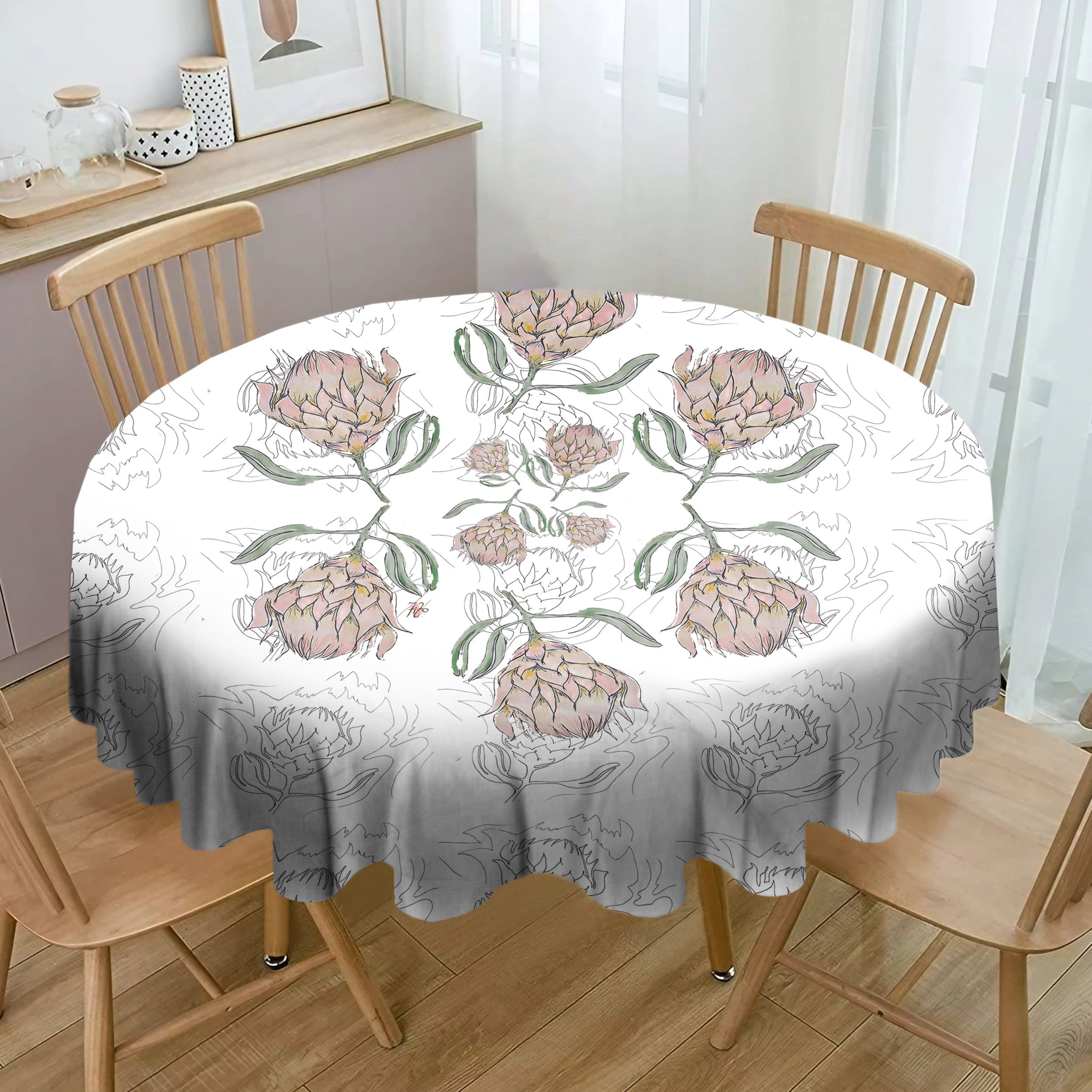 Protea Pattern on White Round Tablecloth By Fifo | LEROY MERLIN South ...