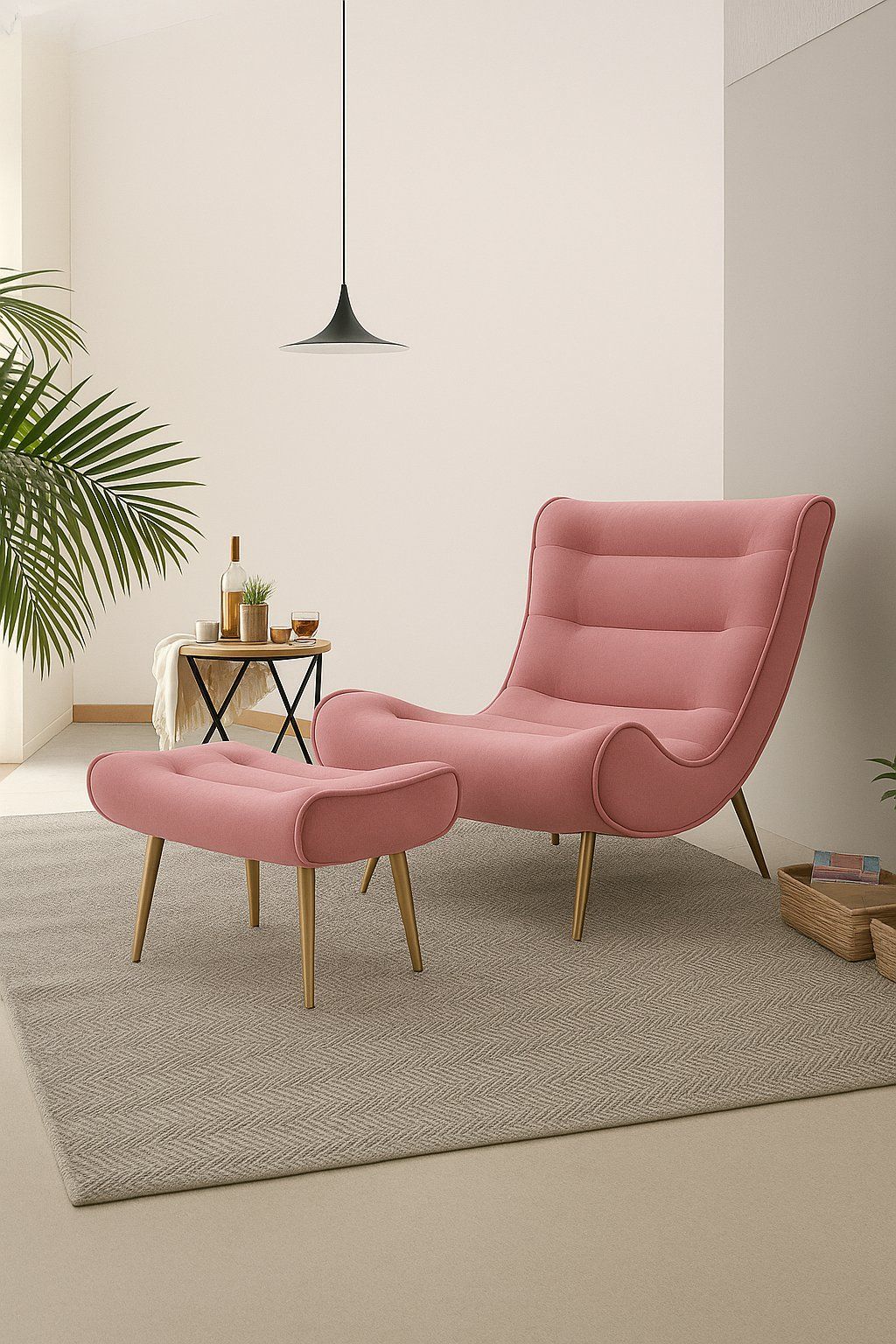 IG Furn - Velvet Relax Chair and Stool Pink