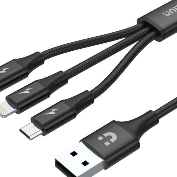 Unitek 1.2M 3-In-1 Type-C, Micro Usb And Lightning 2.4A Charging Cable (C14049Bk)