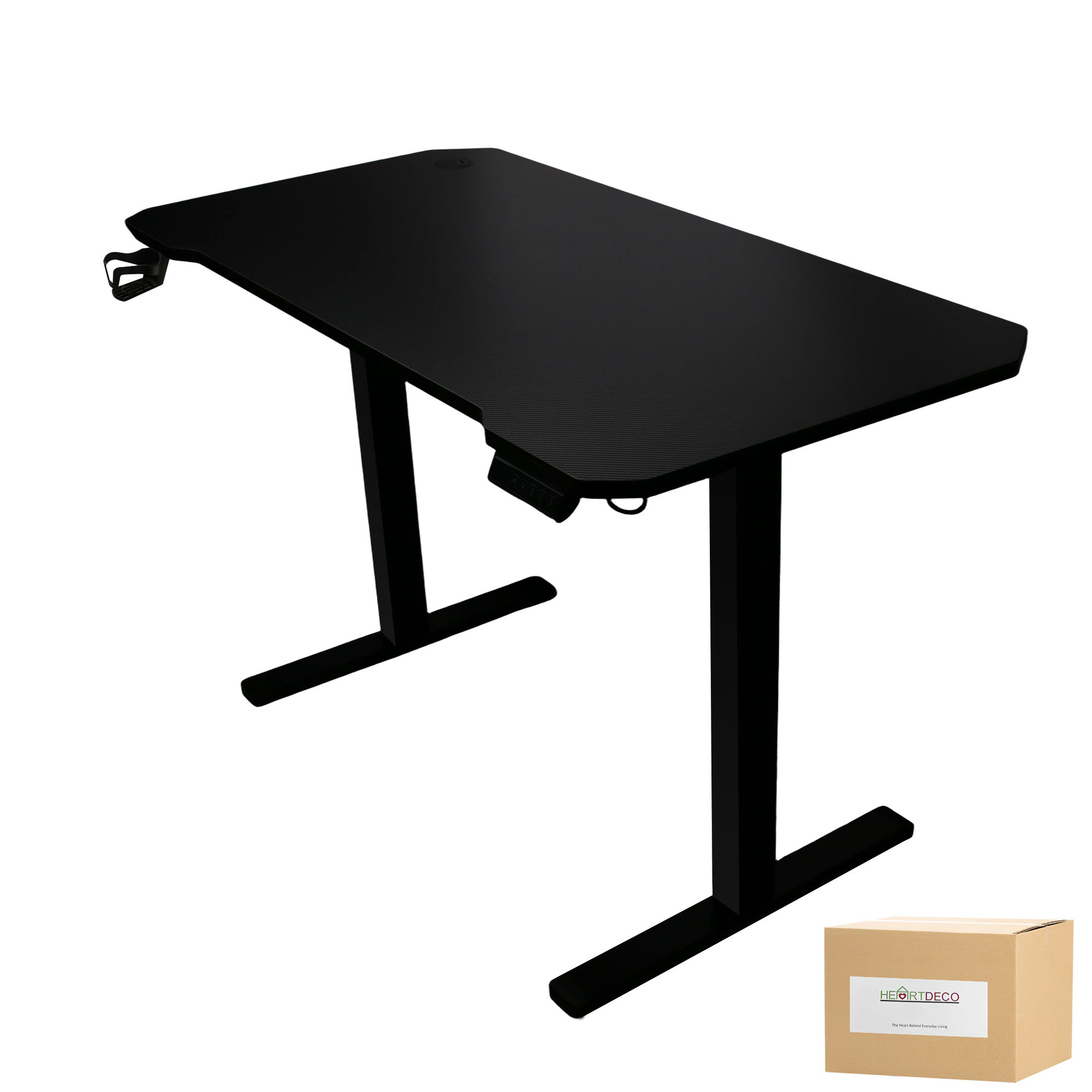120x60cm Electric Adjustable Standing Desk with Cup Holder&Hanger—Black