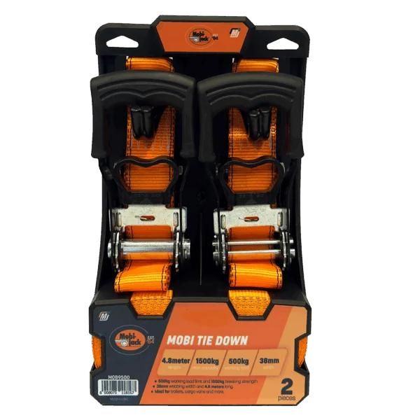 Mobi Jack Ratchet Strap 38Mm X 4.8M Max 500Kg - 2 Pack