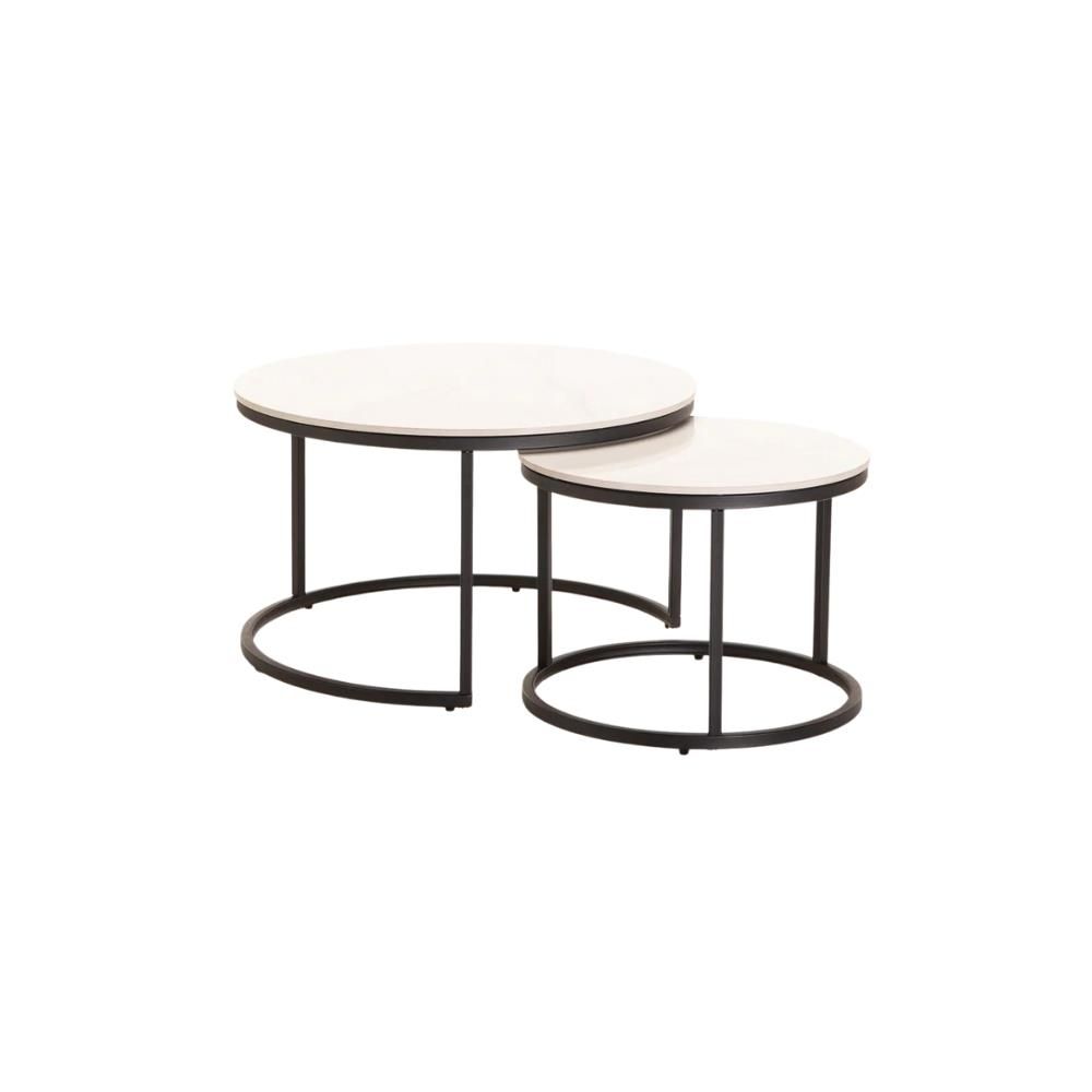Gio Set of 2 Stone Top Coffee Table - Black Leg - Black - White