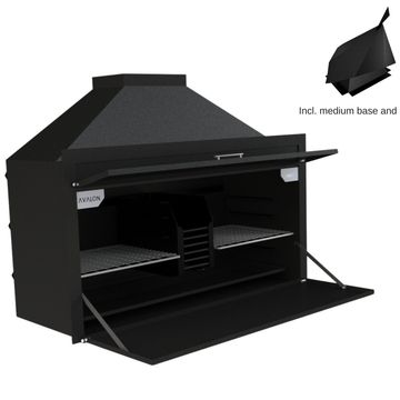 Avalon Build In Braai Complete Steel Black (1200mm) 1200 x 490 x 690mm Includes medium base and cowl