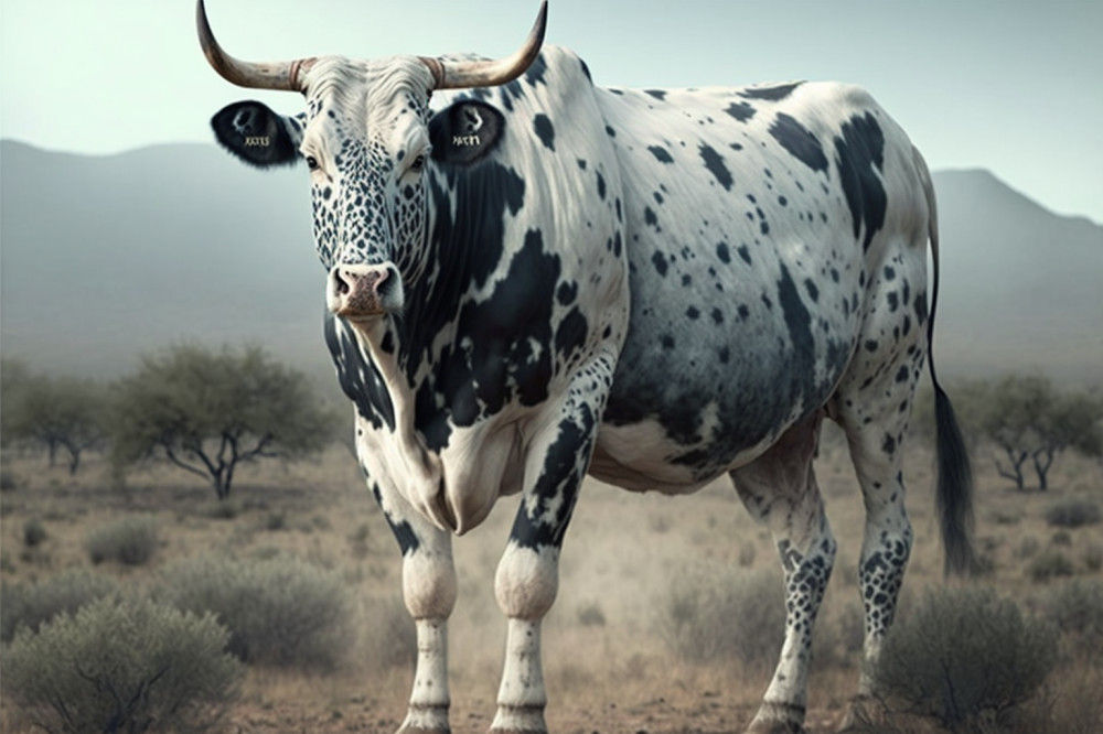 Canvas Wall Art - Big Spotted Nguni Bull - B1436 - [120 x 80 cm]